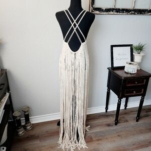 Elegant Cream Fringe Maxi Dress